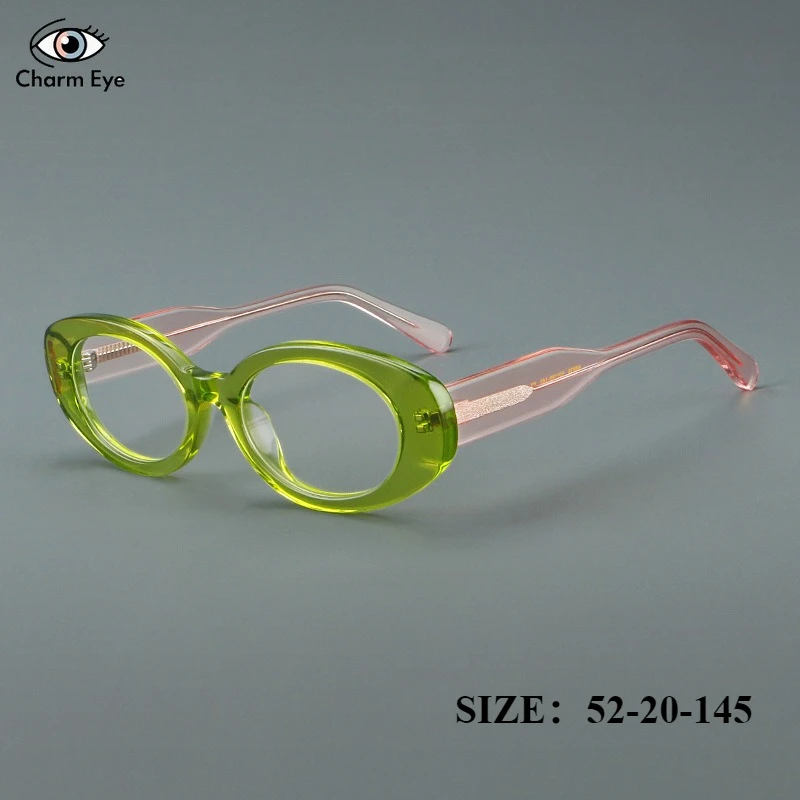 新しい女性透明グリーンオーバルメガネレトロ光学ハイエンドアセテート眼鏡フレーム男性近視読書処方眼鏡