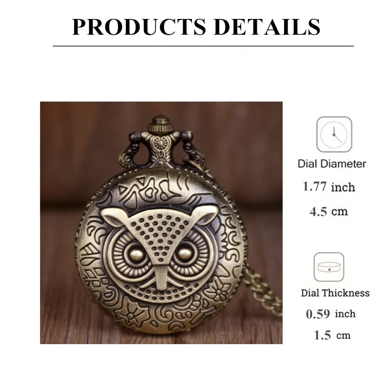 Retro Bronze Owl Pattern Design Quartz Pocket Watch with Necklace Chain Leisure Pendant Gift Men Women Clock