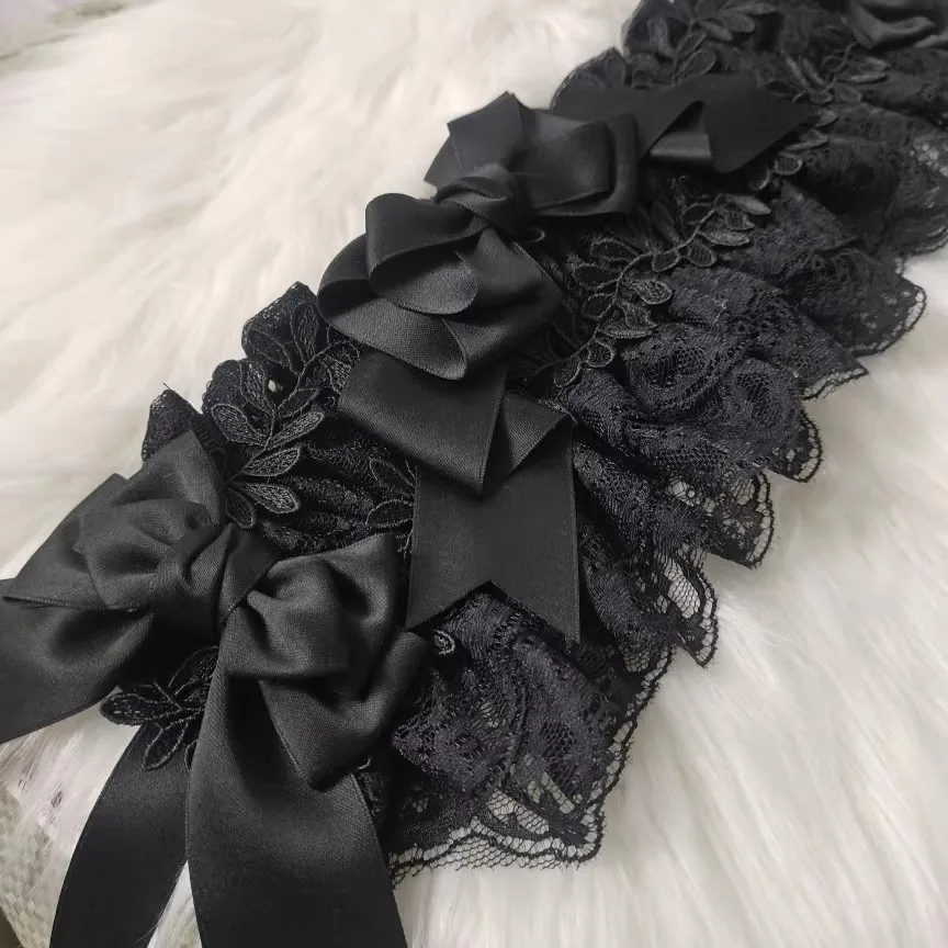 Lolita artesanal pesado laço rosa headpiece doce arco preto gótico acessório de cabelo cosplay limitado preto versátil escuro bandana