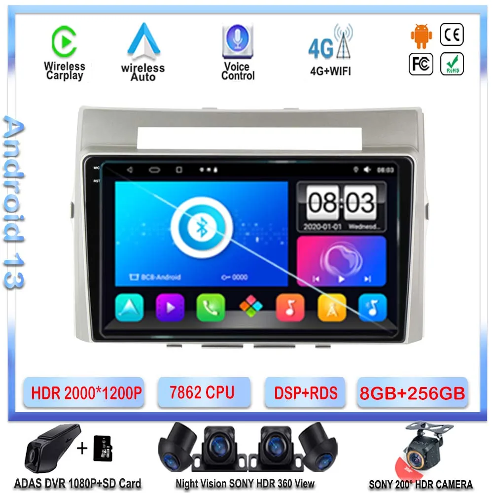 

7862 CPU Android 13 Car Radio DVD For Toyota Corolla Verso 2006+ Multimedia Video Player Carplay GPS Navigation Stereo NO 2DIN