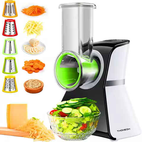 Electric Cheese Grater Salad Shooter,5-In-1 Electric Slicer For Home Kitchen,One-Touch Easy Control,With Safety Push Bar