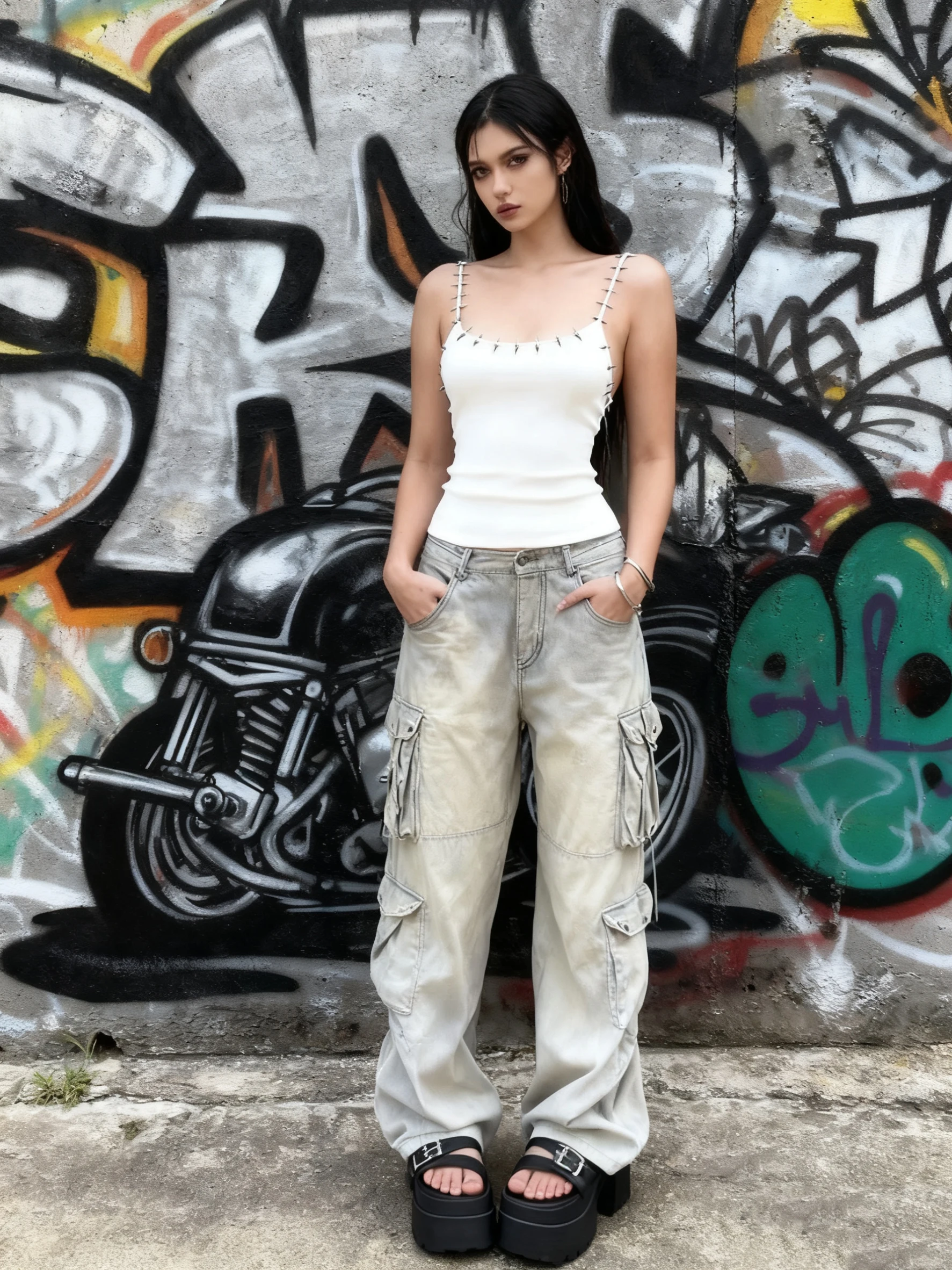 2025 Women's Punk Spikes Camisole - Edgy Black Sleeveless Tank Top, Streetwear Party Clubwear, Y2K Fashion All-Season Style EMO