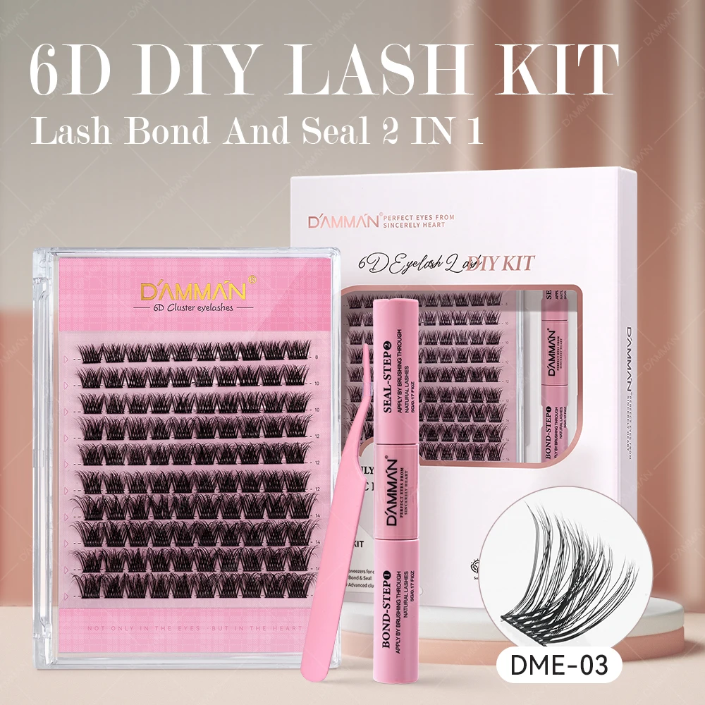 

DAMMAN New 6D DIY Lash Kit Mix 8-16mm Cluster Lashes Kit with Lash Bond and Seal & Tweezers Individual Eyelash Extension Set