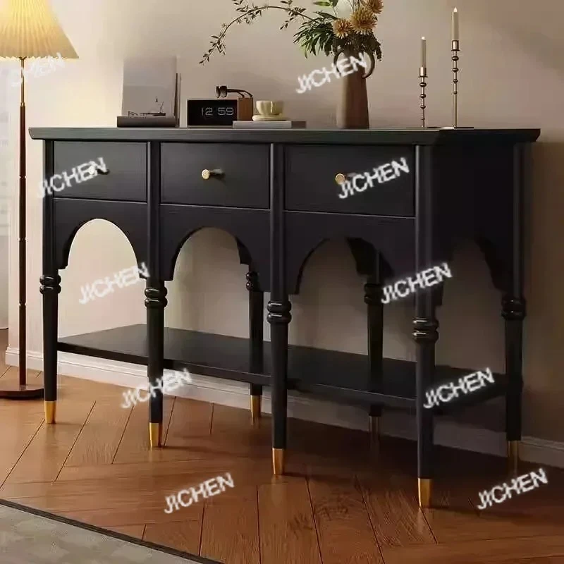 프랑스식 맞춤형 레스토랑 콘솔 테이블, 블랙 원목 서랍장이 있는 레트로 유니크 콘솔 테이블 (B&B용)