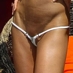 Extreme Sexy Open Crotch Zipper Bikini G String Women Hipster Thong Swim Bottoms Beach Sunbath Low Waist Exotic Panties Lingerie