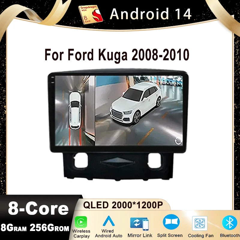 Android 14 For Ford Kuga 2008-2010 Car Radio Multimedia Video Player Navigation stereo GPS Carplay Auto WIFI 4G DSP QLED Sreen