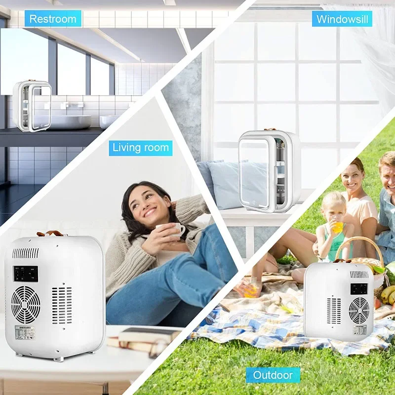 Makeup Mini Fridge Mirror with 6L Portable 2-in-1 Vanity Table with Cooling Storage for Skincare, Cosmetics & Drinks"