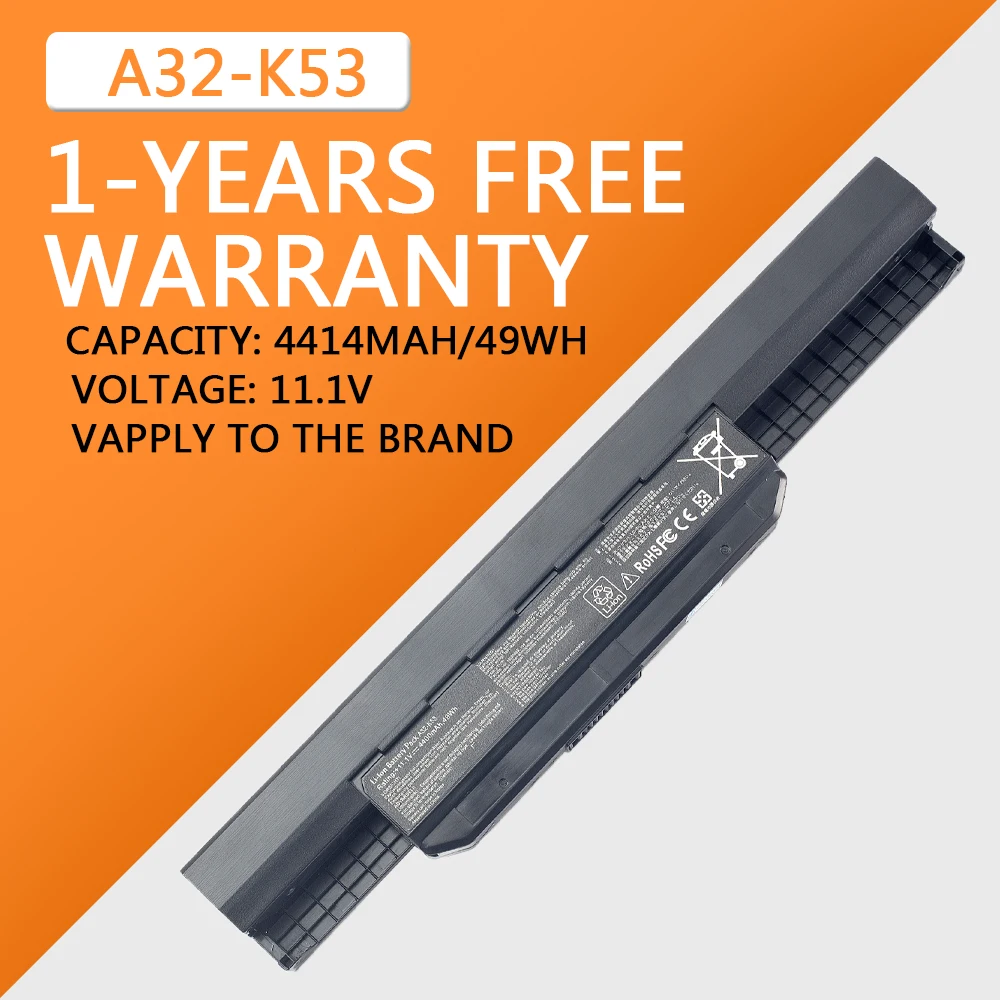 Batería de A32-K53 para ordenador portátil, pila de 5200mAh para ASUS K43, K43E, K43J, K43S, K43SV, K53, K53E, K53F, K53J, K53S, K53SV, A43, A53S, A53SV, A41-K53