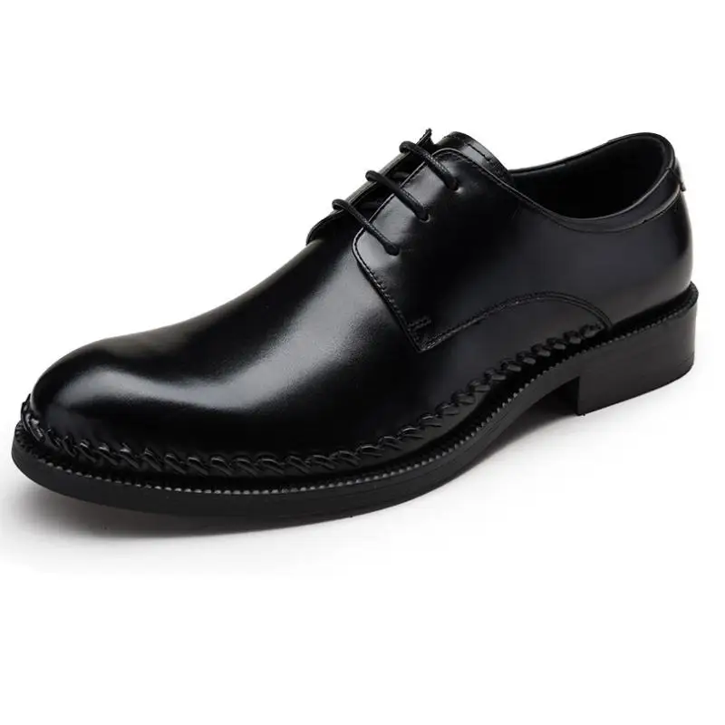 

New Genuine Leather Men Shoes Daily Casual Business Office Work Shoes Mens Wedding Dress Shoes Round Toe Lace Up Shoes Size 44