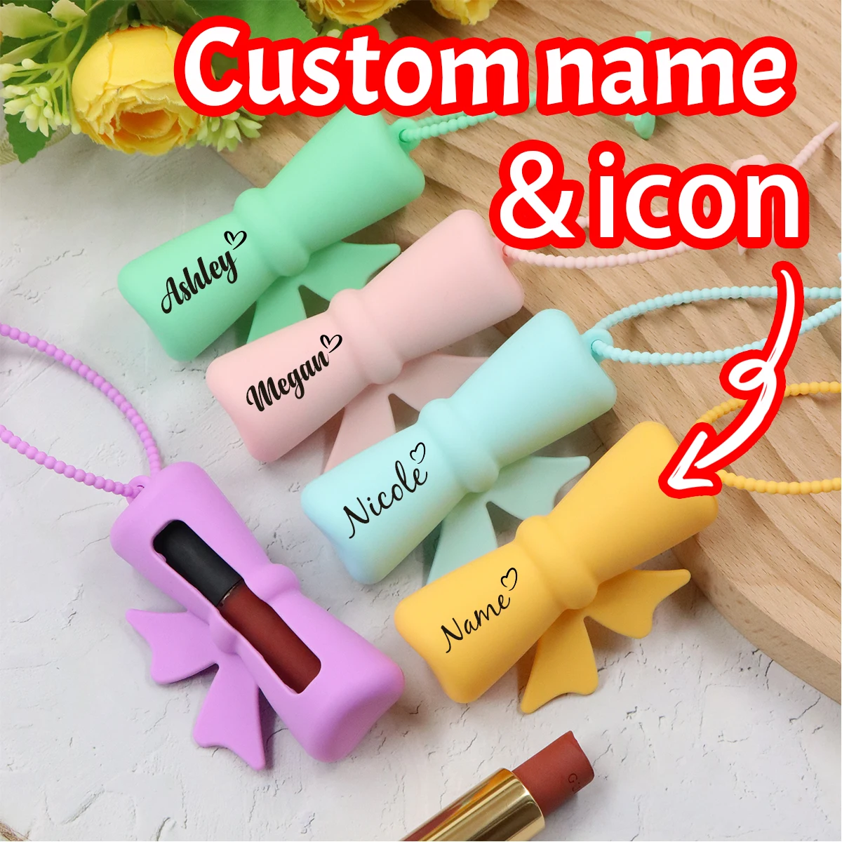 Estuche Personalizado para Lápiz Labial con Nombre, Porta Bálsamo Labial Personalizado, Estuche Protector para Lápiz Labial con Lazo Personalizable