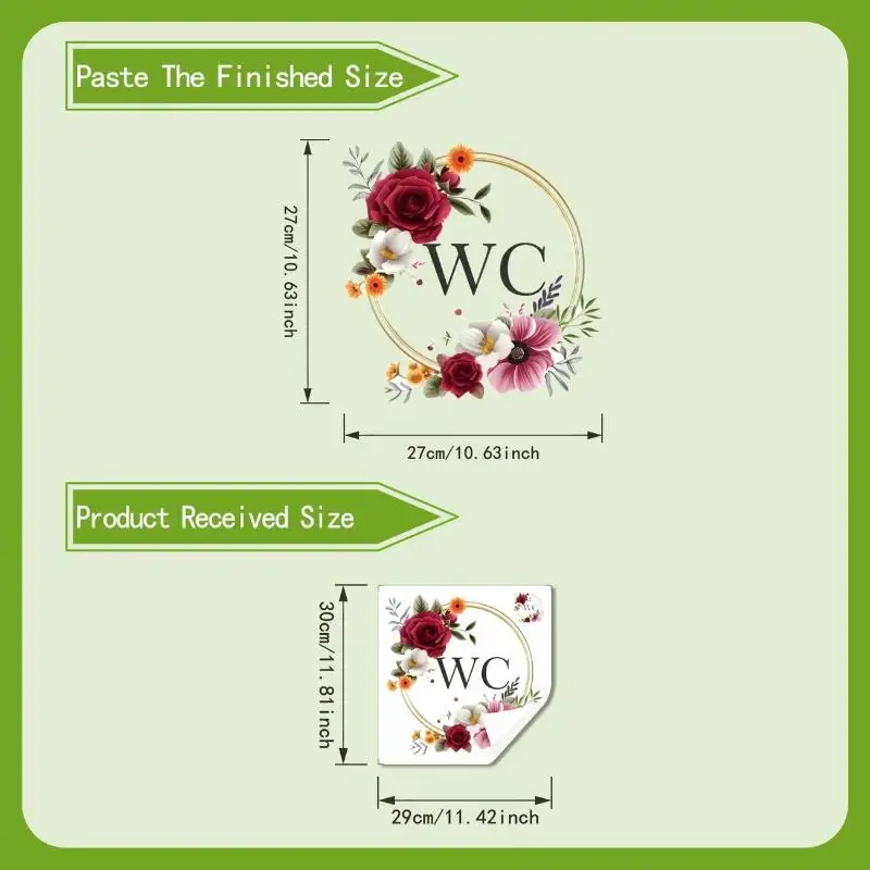 Watercolor Floral Bathroom Sign Sticker, Removable Self-Adhesive Decorative Sticker, Suitable For Bathroom Door Decoration