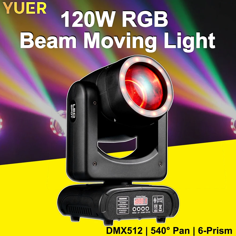 YUER-Mini LED Moving Head Light, feixe, ponto, efeito arco-íris, abertura, 18 prismas, DJ, DMX Stage, festa, DJ, Bar, 120W