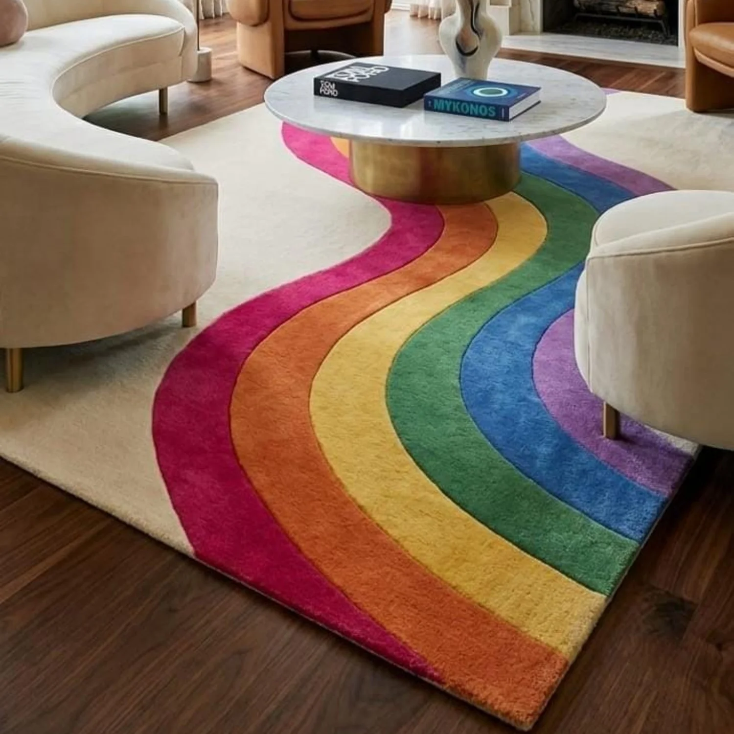 Room Decor Rug  H1andtufted Rainbow Wave Area Rug Light Cream StR1iped Carpet Dopamine DE1cor Custom Tufted Wool Rugs R Boho Nursery Room Floor Arts