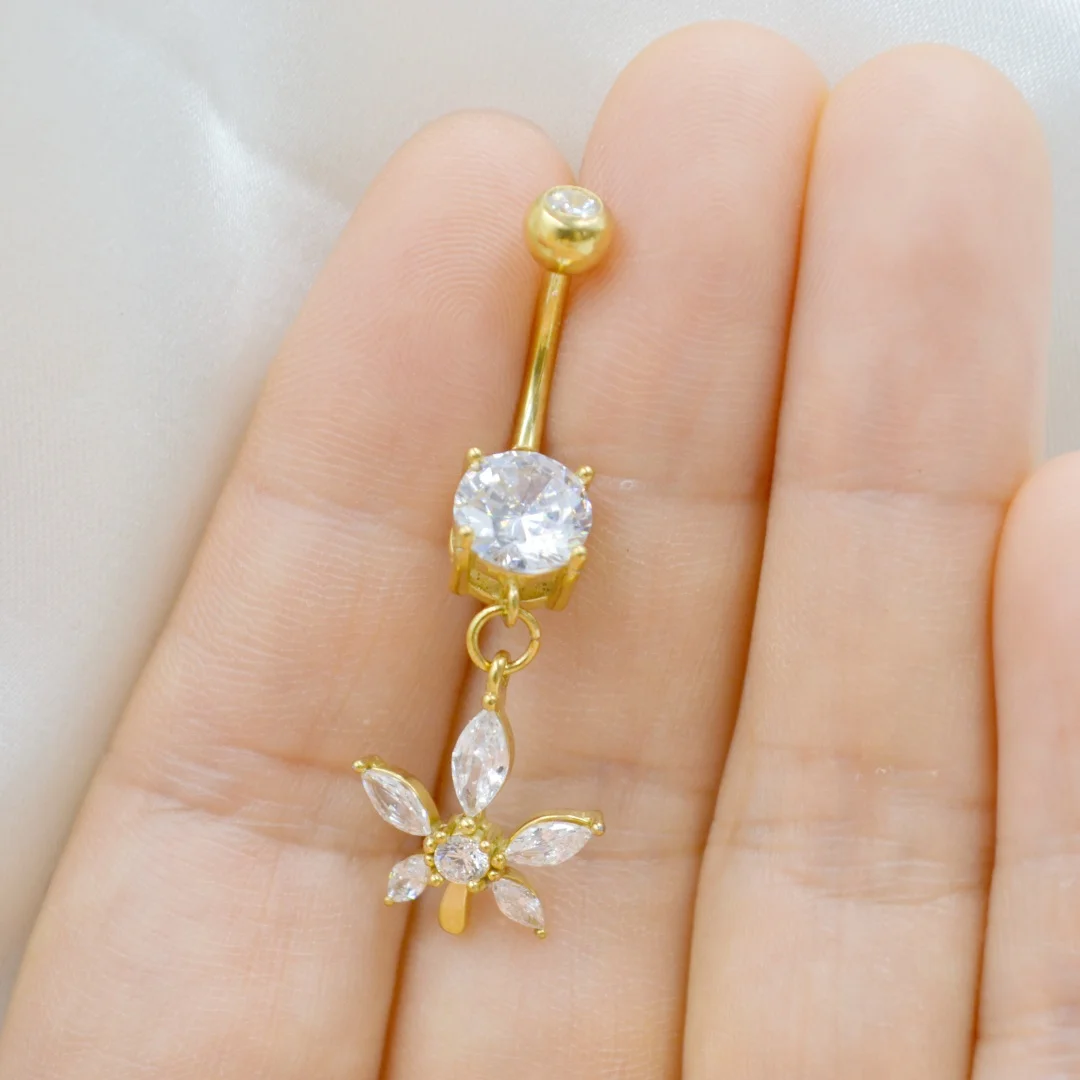 316 All Stainless Steel CZ 14G Navel Belly Ring Button Barbells Body Piercing Jewelry New