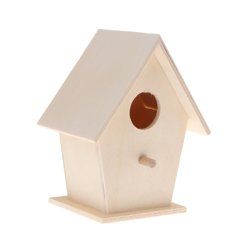 Wooden Bird House with Perch for Outside Birdhouse to Paint for Small Birds