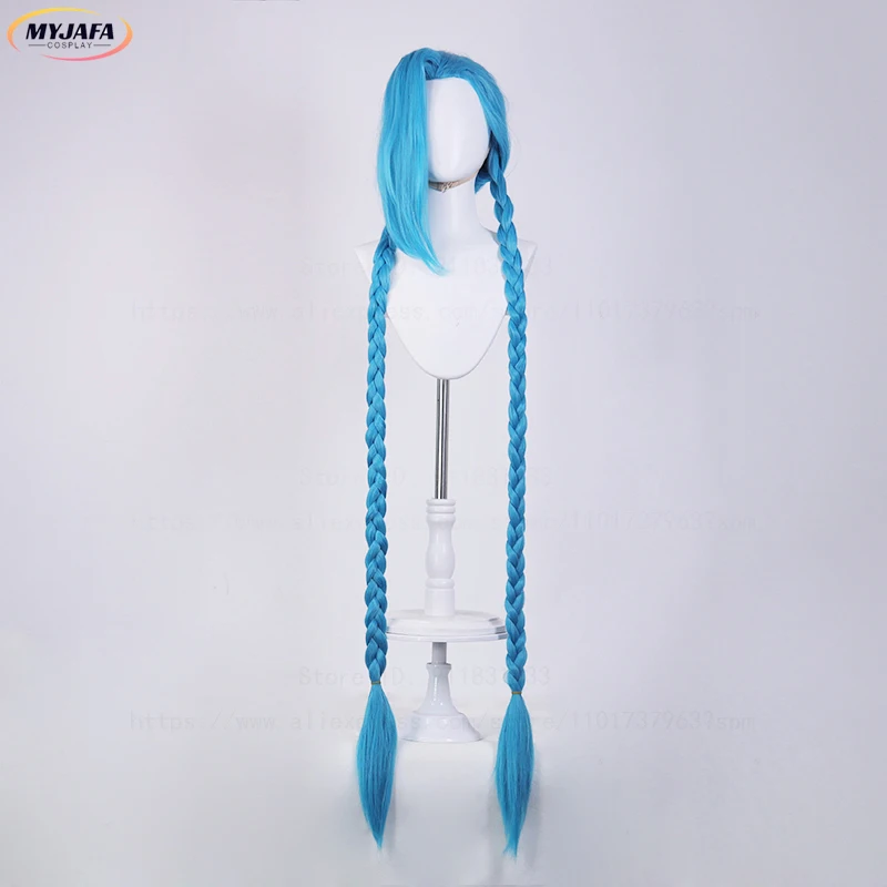 LOL Jinx Cosplay Wig Long Braided Blue The Loose Cannon Wig Braided Heat Resistant Synthetic Hair Party Anime Wigs + Wig Cap - view 3