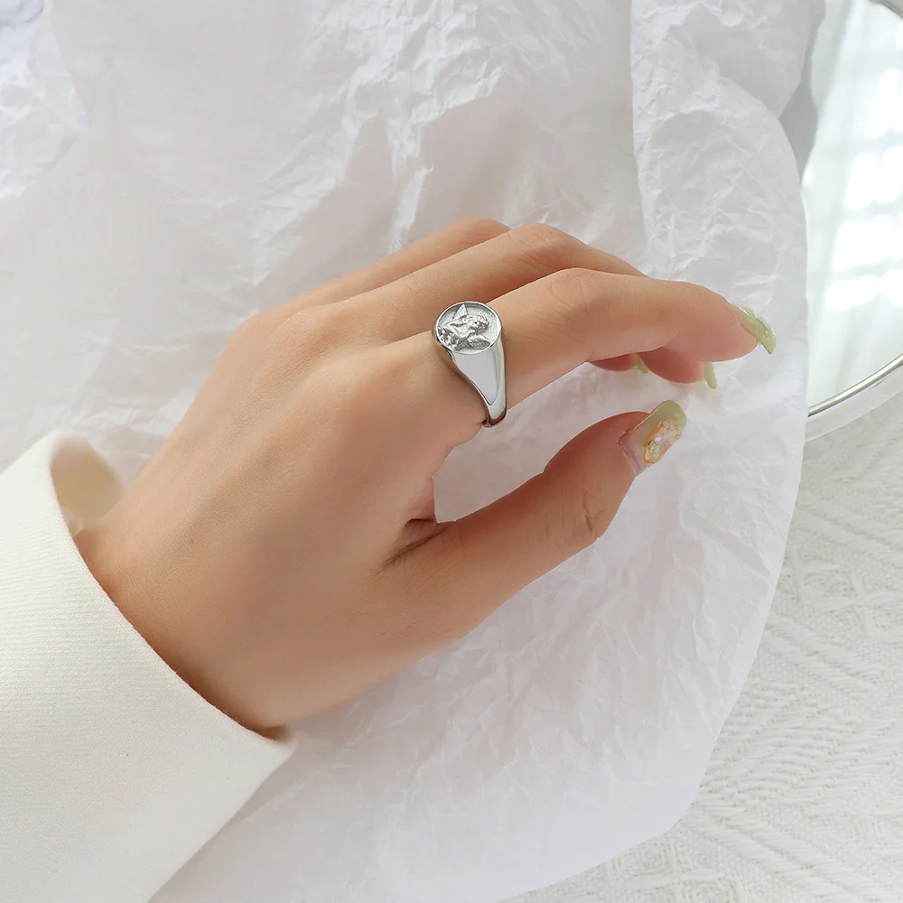 INS Style Unique Angel Little Boy Ring for Women Index Finger Ring Stianless Steel 18K Gold-plated Ring Jewelry