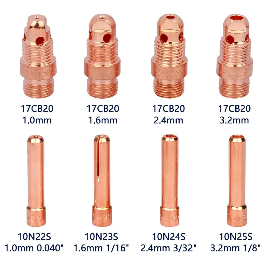 

10N22S 10N23S 10N24S 10N25S 17CB20 1.0/1.6/2.4/3.2mm TIG Collet And Collet Body For TIG WP17/18/26 Welding Torch Accessories