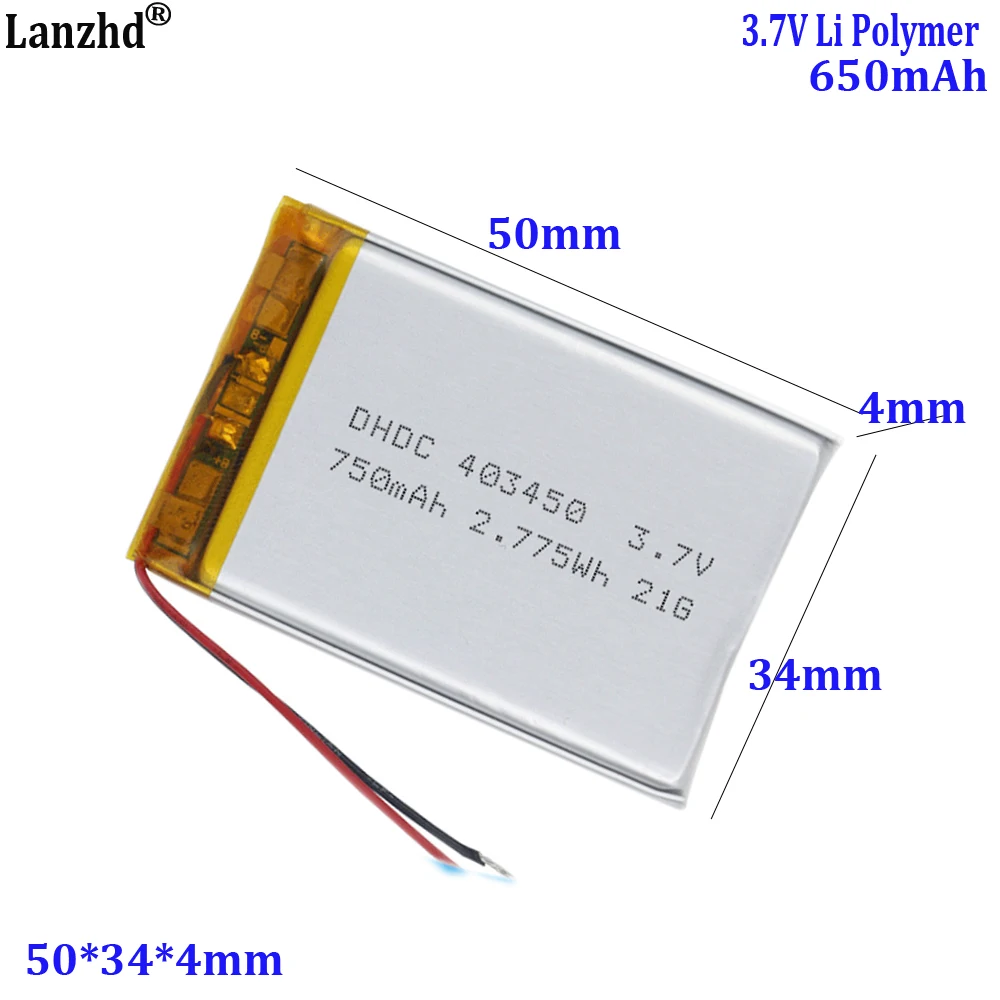 

3.7V Polymer lithium battery wholesale 403450 For beauty device, solar mosquito killer lamp, Bluetooth headphones 650mAh