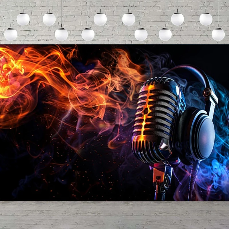 Photography Backdrop Ice Fire Microphone Poster Rap Concert Fire Blue Water Red Flame Poster Birthday Party Decor Background