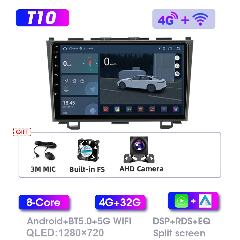 Srnubi Android Autoradio CarPlay GPS Navigatie Bluetooth Multimedia Video Player Voor Honda CRV CR-V 3 RE 2007-2011 2Din Stereo
