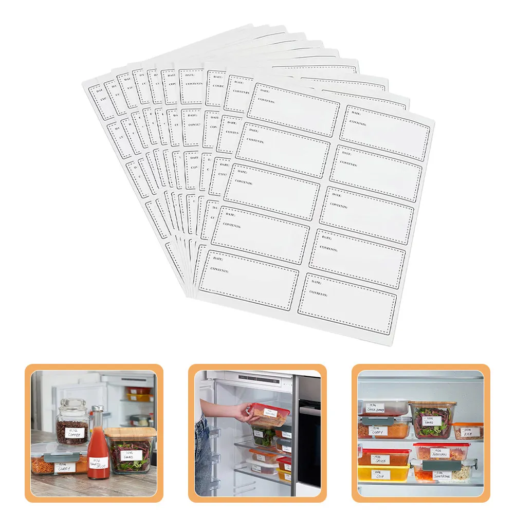 

10 Sheets Decorative Blank Food Labels Waterproof Oil-Resistant Removable Bottle Stickers for Expiration Date Kitchen Freezer