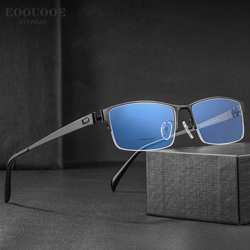 EOOUOOE Pure Titanium Glasses Frame Men Optical Glasses Myopia Hyperopia Prescription Lens High Quality Eyewear Business Design