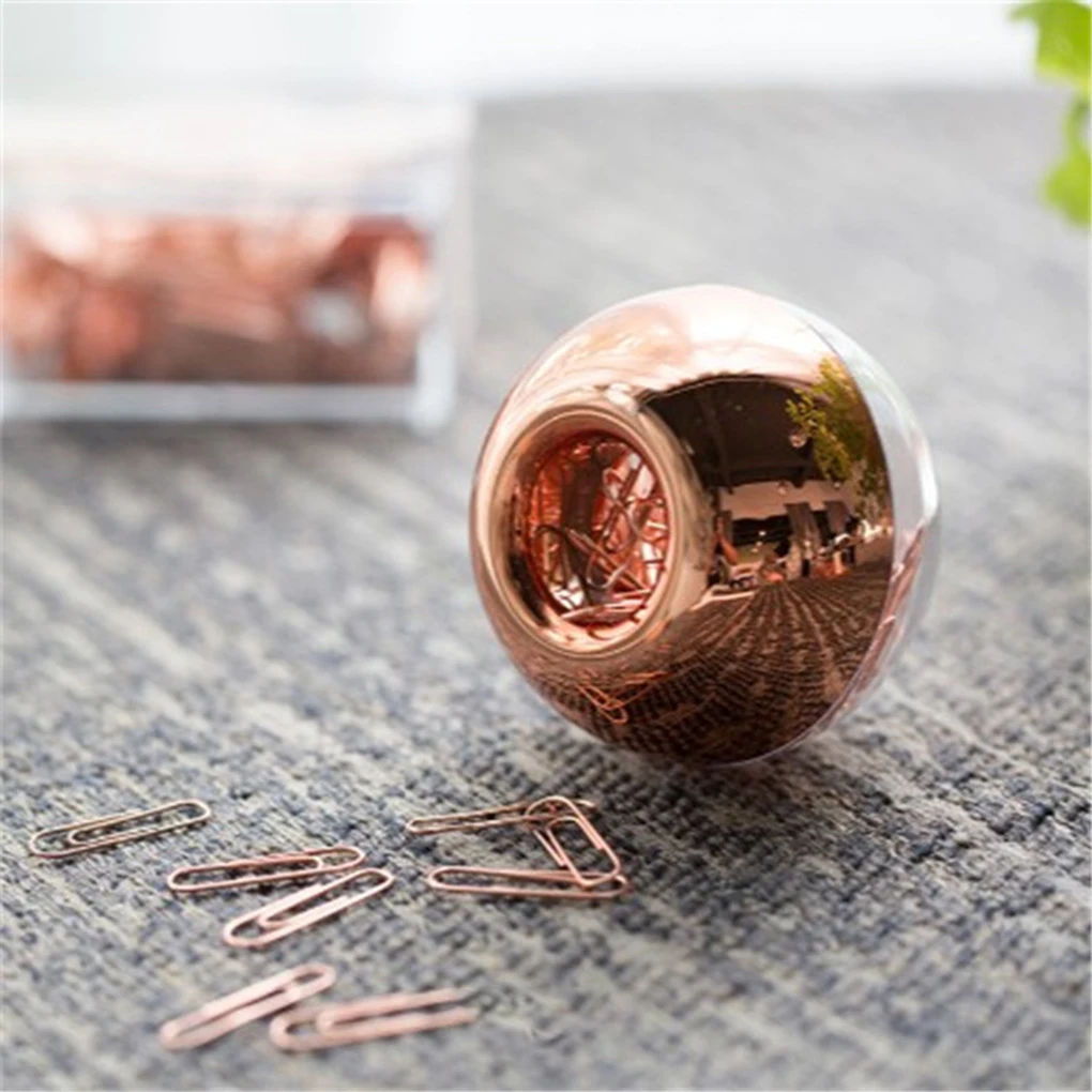 Round Paper Clips Rose Gold Paperclips Dispenser Holder Home Business Office School Tabletop Organizer Document