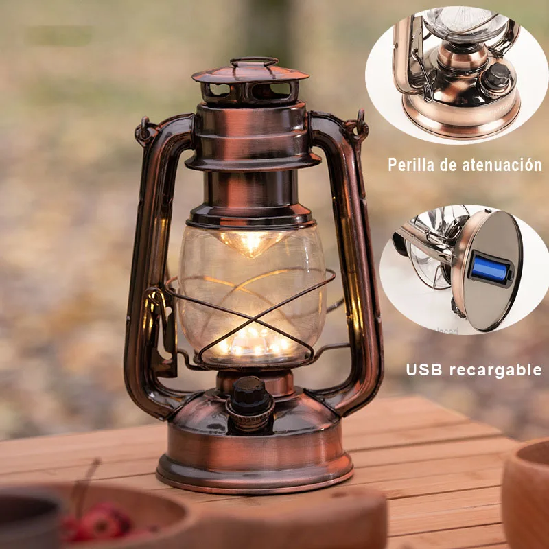 Linterna de Camping Vintage con batería 18650, recargable por USB, LED, tienda de campaña para exteriores, linterna portátil, lámpara de atenuación, suministros de Camping
