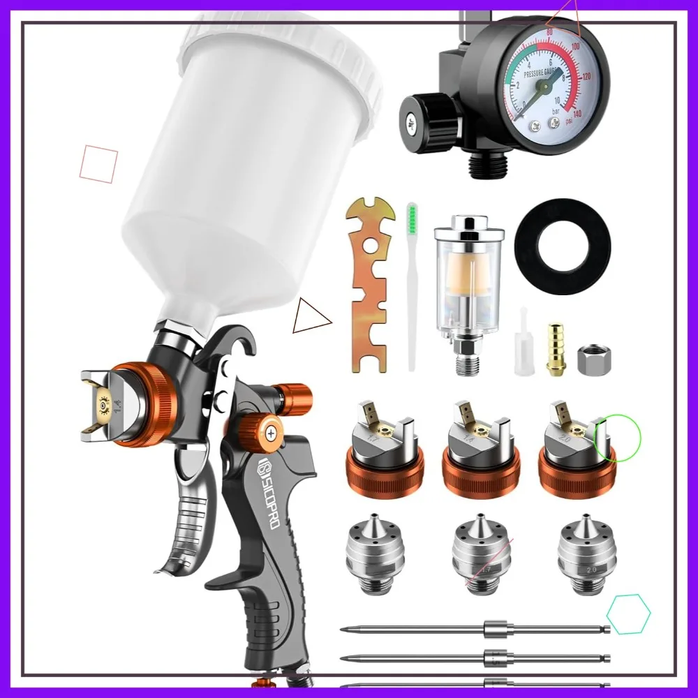 

HVLP Car Paint Sprayer Gun 1.3/1.5/1.7mm Nozzles for Auto Painting, Varnish & Top Coat