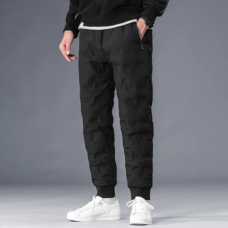 

Men's Winter Thiened Warm down Trousers Loose Casual All-Match Cuffed Sports Pants Middle-Aged And Young Casual Long Trousers
