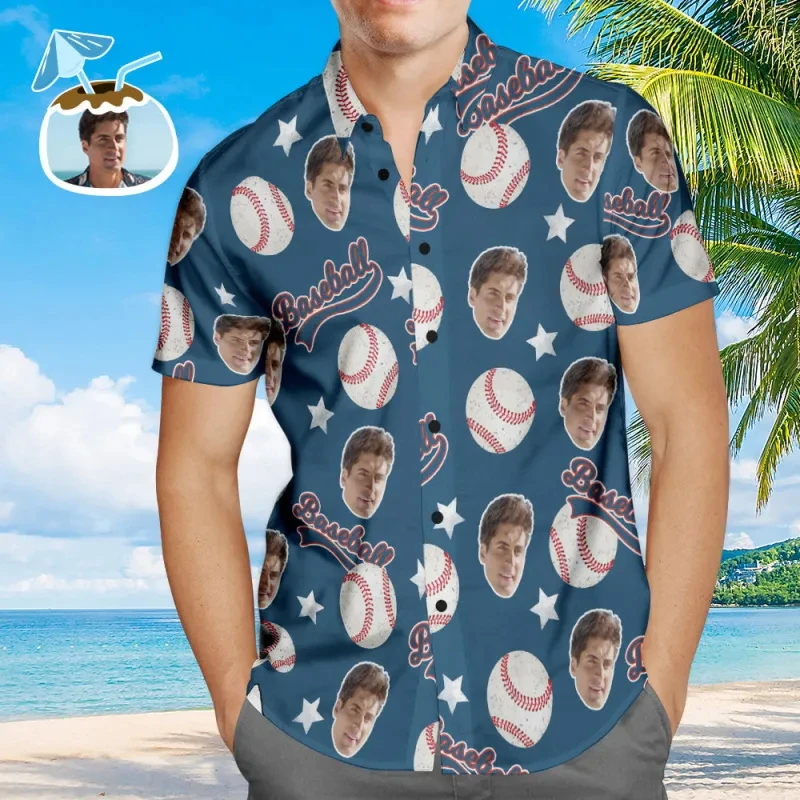 Custom Face Hawaiian Shirt Personalized Surfing Style White Aloha Beach Shirt 3D Printed Button T-shirt Men Women Diy Photo Tops