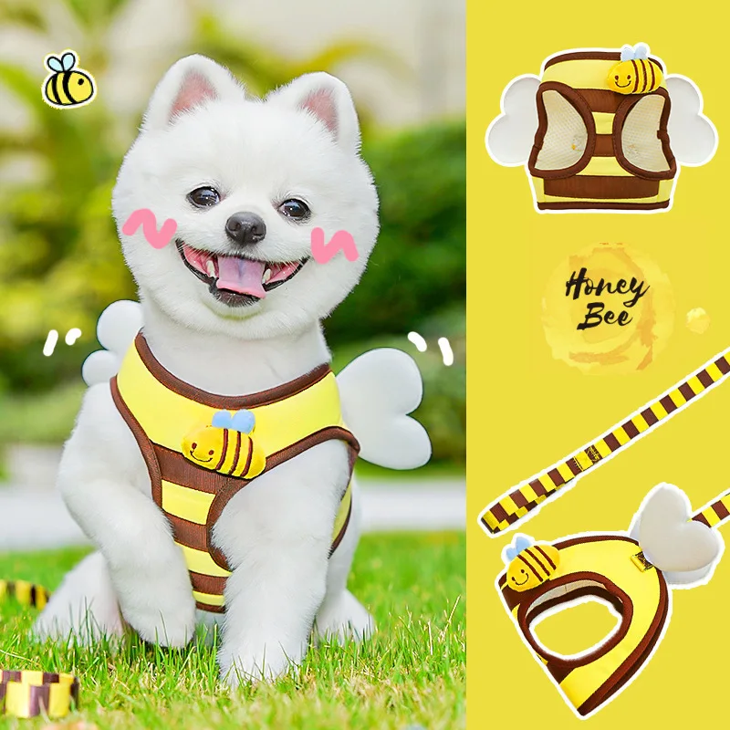 Conjunto de Arnés y Correa para Perros y Gatitos con Diseño de Abeja, Arnés Transpirable y Suave para Perros, Ropa para Mascotas para Perros Pequeños Chihuahua