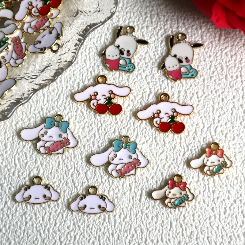 10PCS SANRIO Cinnamoroll Cartoon Animal Cute Alloy Enamel Pendant Anime Charms DIY Necklace Bracelet Earrings Keychain Accessory