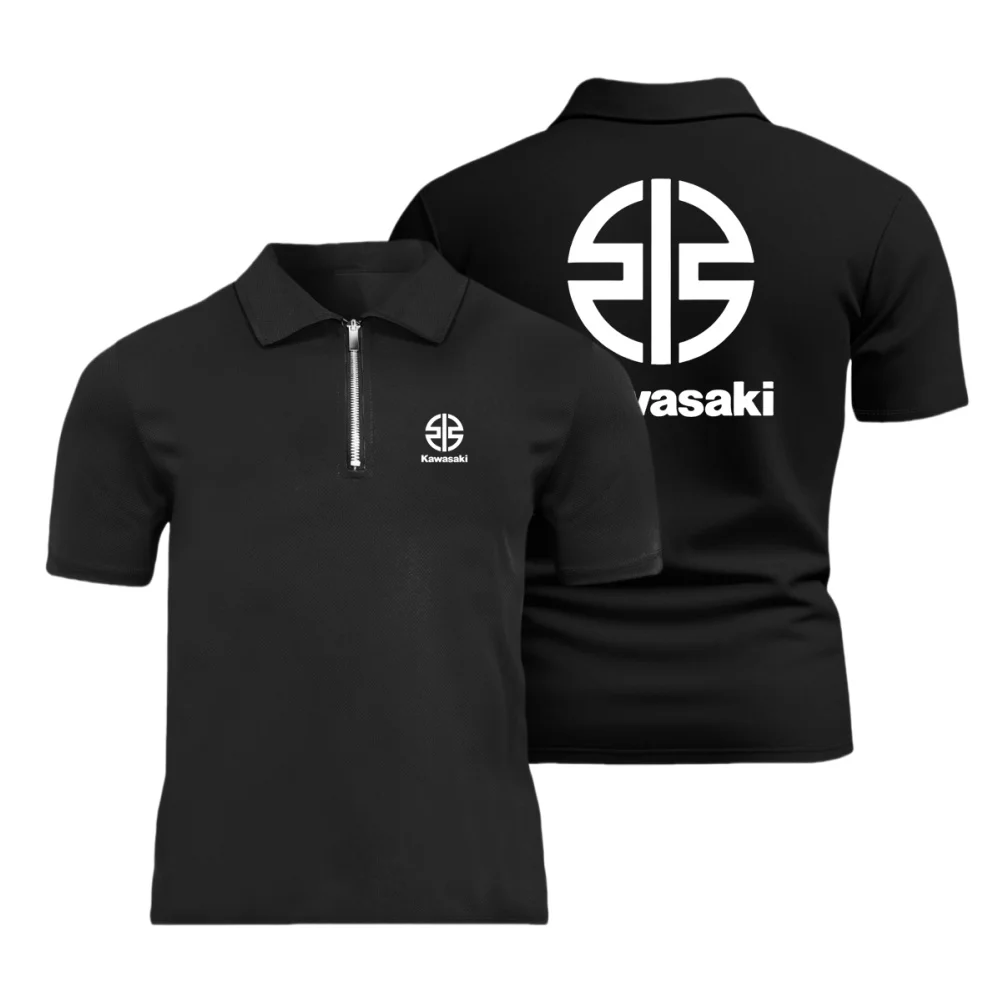

KAWASAKI motorcycle top summer men's short sleeved polo shirt, business casual fashionable breathable zipper collar T-shirt