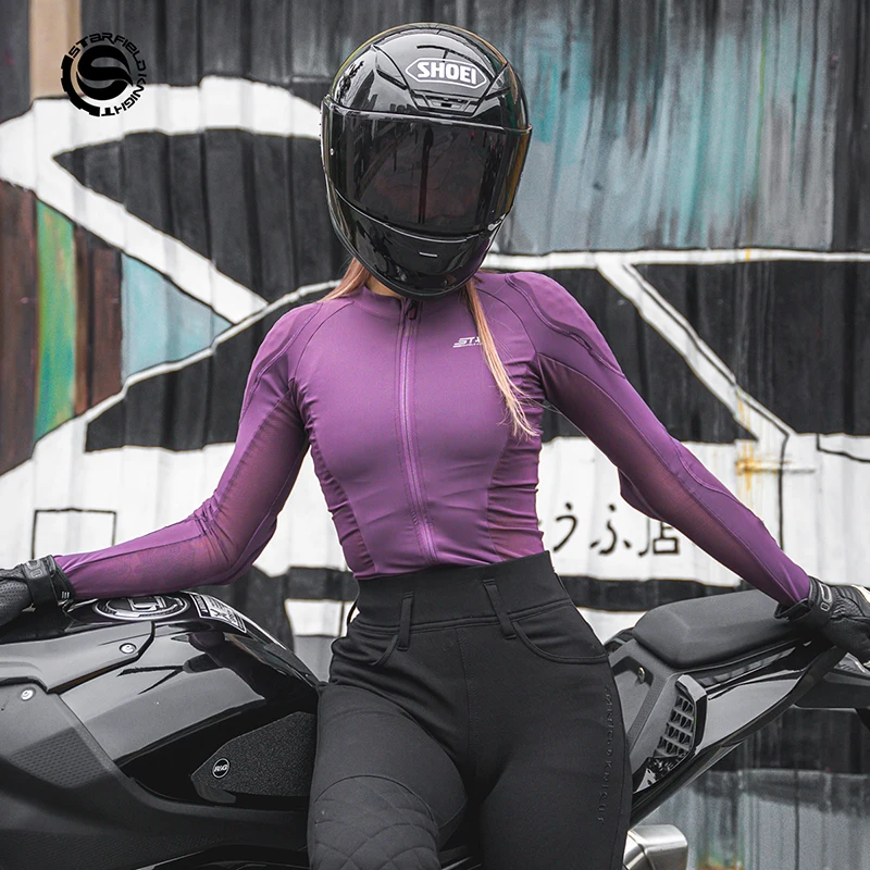 

SFK Motorcycle Riding Armor Jacket Slim Fit Purple Women's Clothes Summer Mesh Breathable With CE Protective Gears Accessories