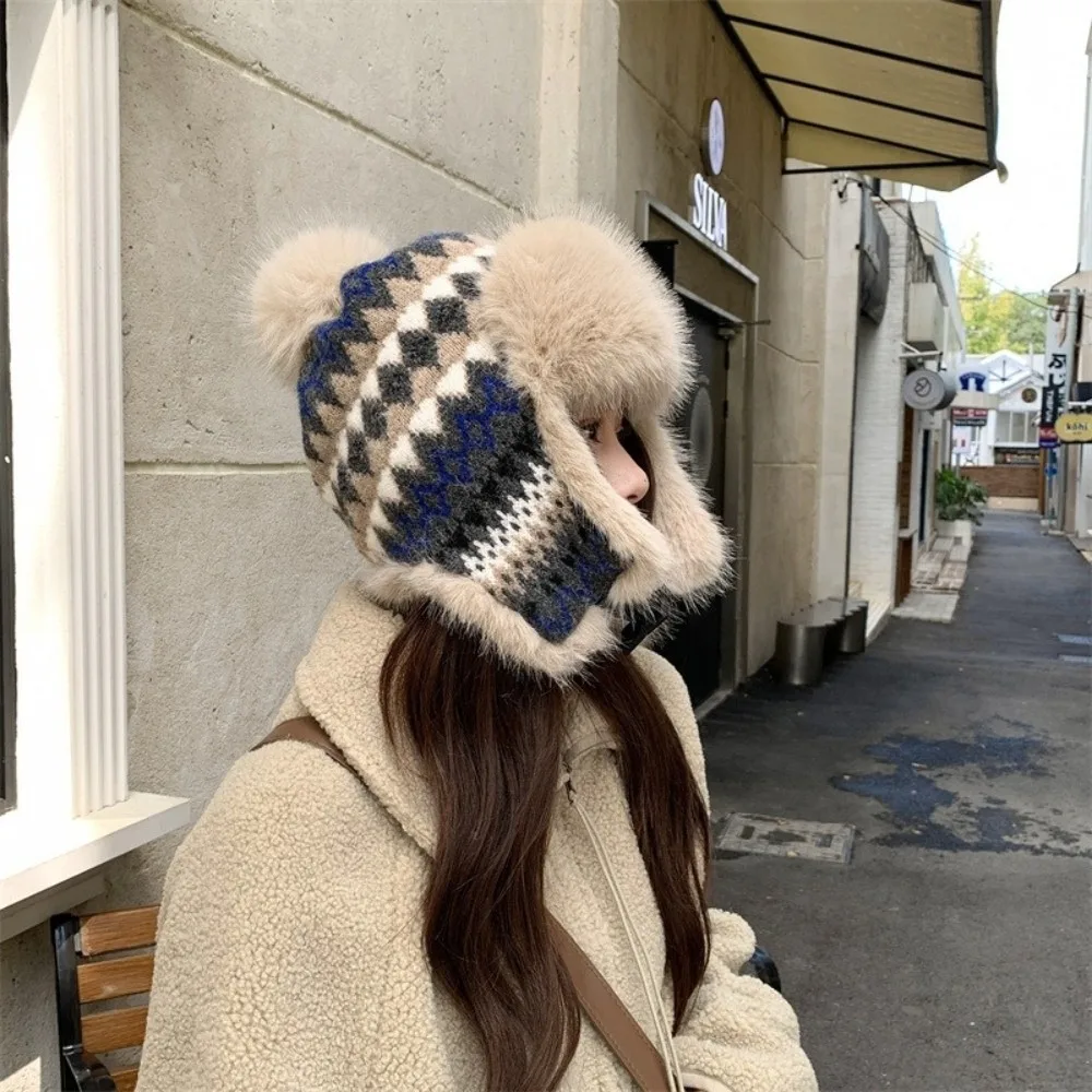 Fashion Basin Hat Ear Protect Thick Fleece Winter Hat Wind Resist Soft Knit Knitted Hat Lady Wear