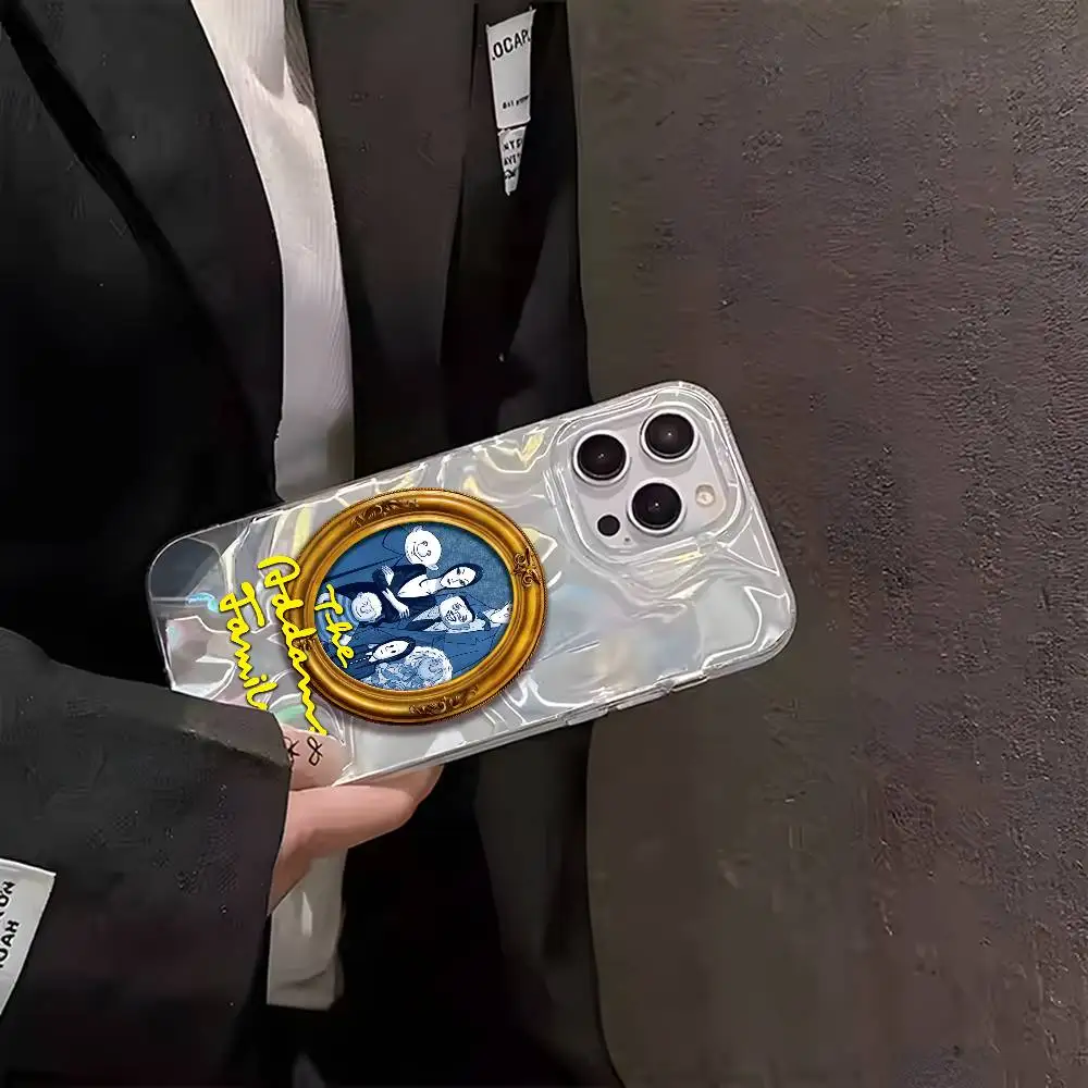حافظة هاتف T-The Addams Anime F-Family لهاتف iPhone 16 15 14 13 12 11 Pro Max Plus متعددة الألوان مطلية بالفضة غير اللامعة
