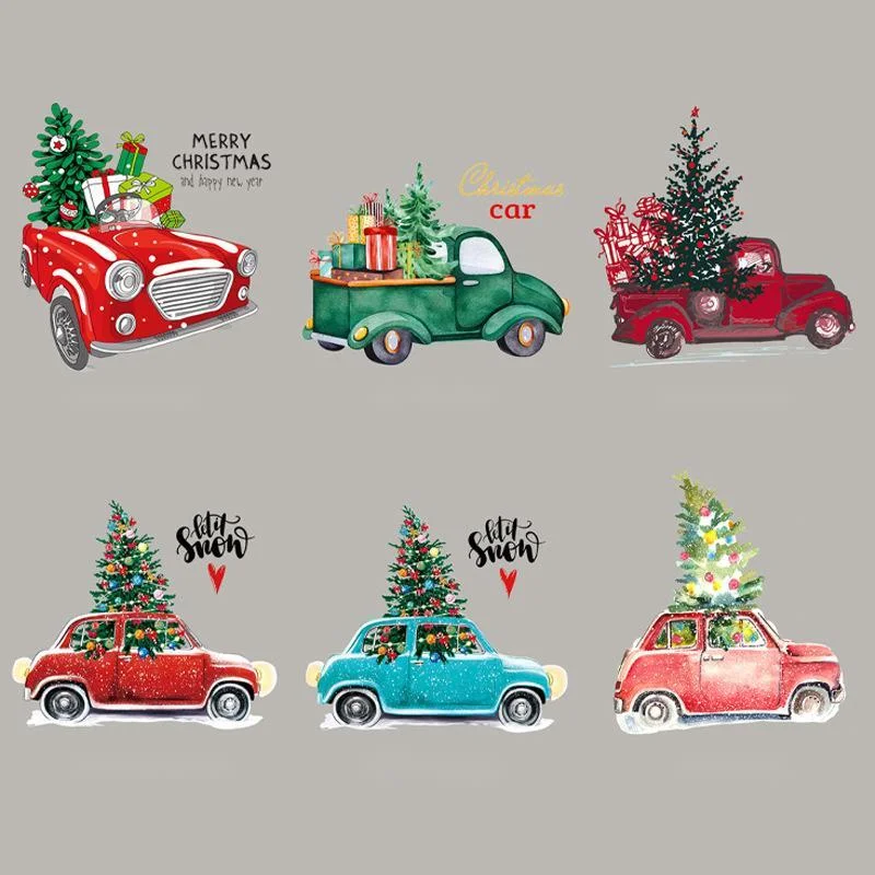 Christmas Tree Christmas Car Christmas Festival DTF Thermo Sticker Decals Heat Transfer Clothes Clothing Crafts Ironing Diy