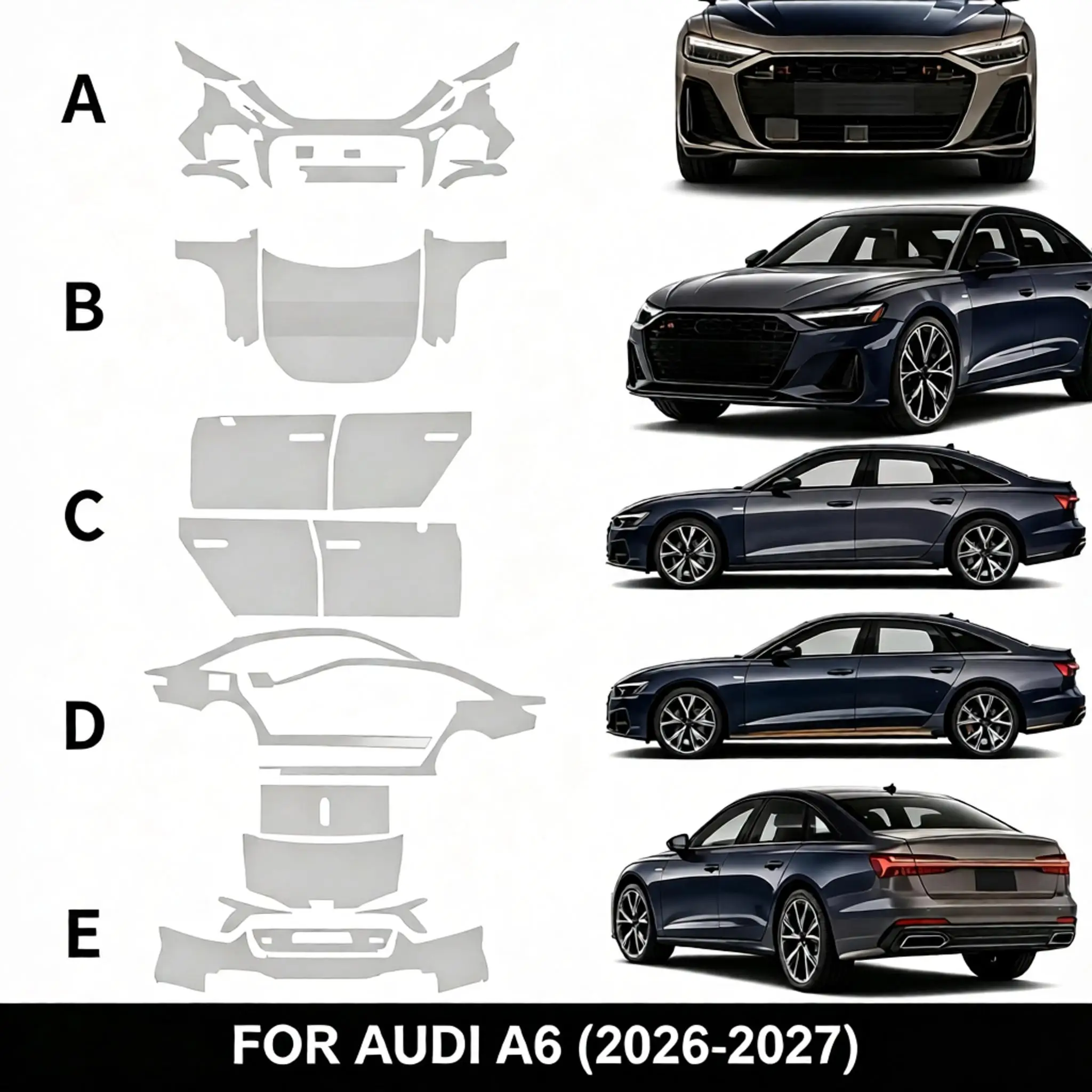 9Mil TPU Bumper Hood Scratch-resistant Clear Paint Protection Film For Audi A6 2026 2027 Body Transparent Bra Per-cut PPF Kit ﻿