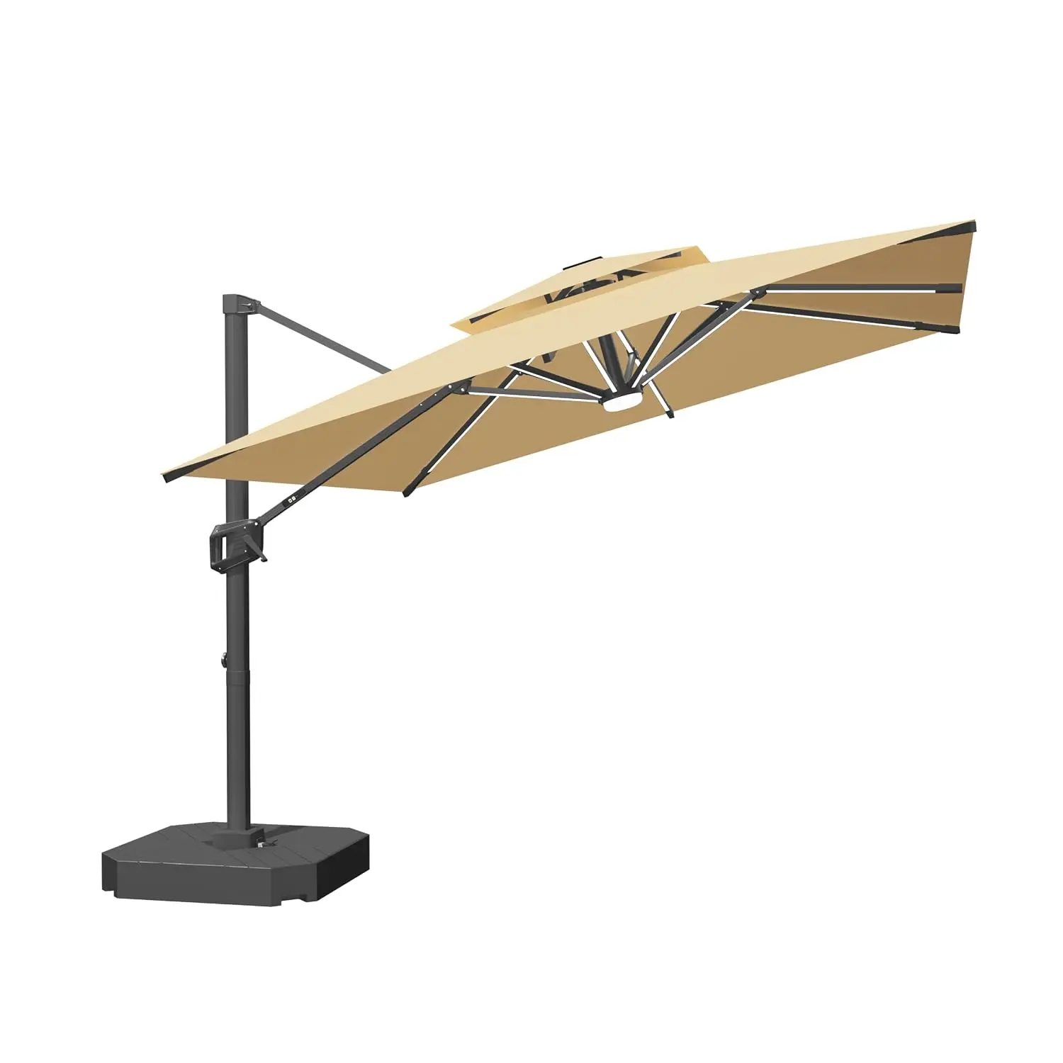 Aegis Premium All-weather Cantilever Parasol with Solar Powered LED Strip Lights, Fibreglass Ribs & Powder-Coated, Custom
