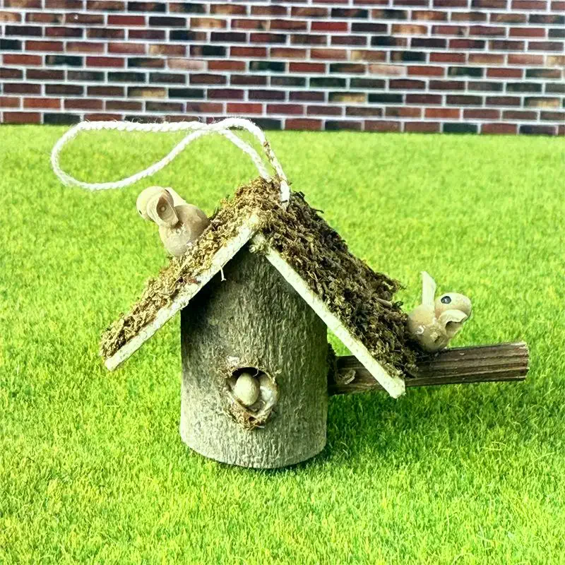 1Pcs 1: 12 Dollhouse Miniature Retro Bird Nest Small House Pendant Model For Doll House Decor Kids Pretend Play Toys Gift