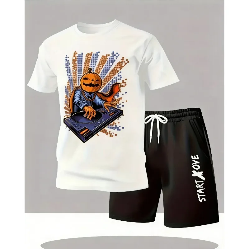 

Summer men's casual short-sleeved T-shirt and shorts sports outfit - comfortable printed lightweight quick-drying set