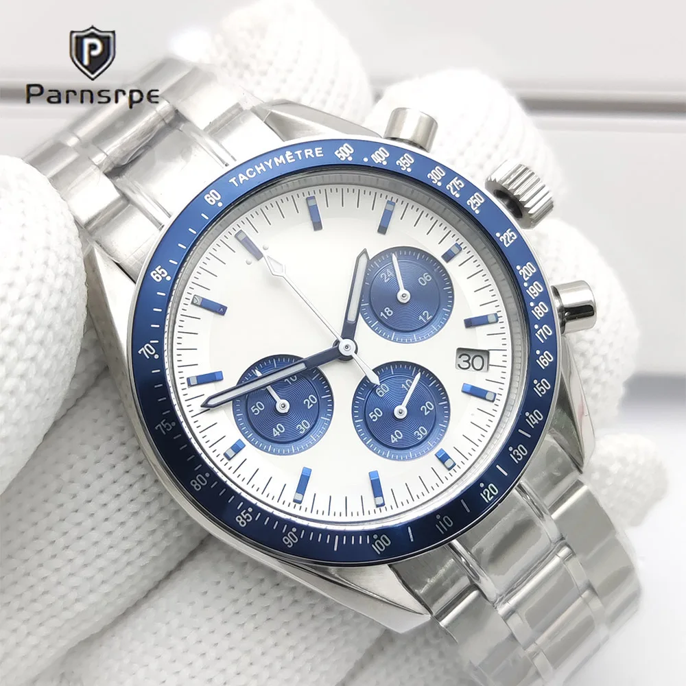 

Automático Sport 40mm Cronógrafo Multifunción Cuarzo Reloj Hombres VK63 Calibre Panda Dial Acero inoxidable Correa Montre homme