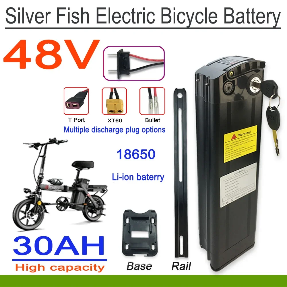 100% Original 48V 30Ah Silver Fish Style Battery, 500W 750W 1000W High Power 18650 Li-ion Battery With charger