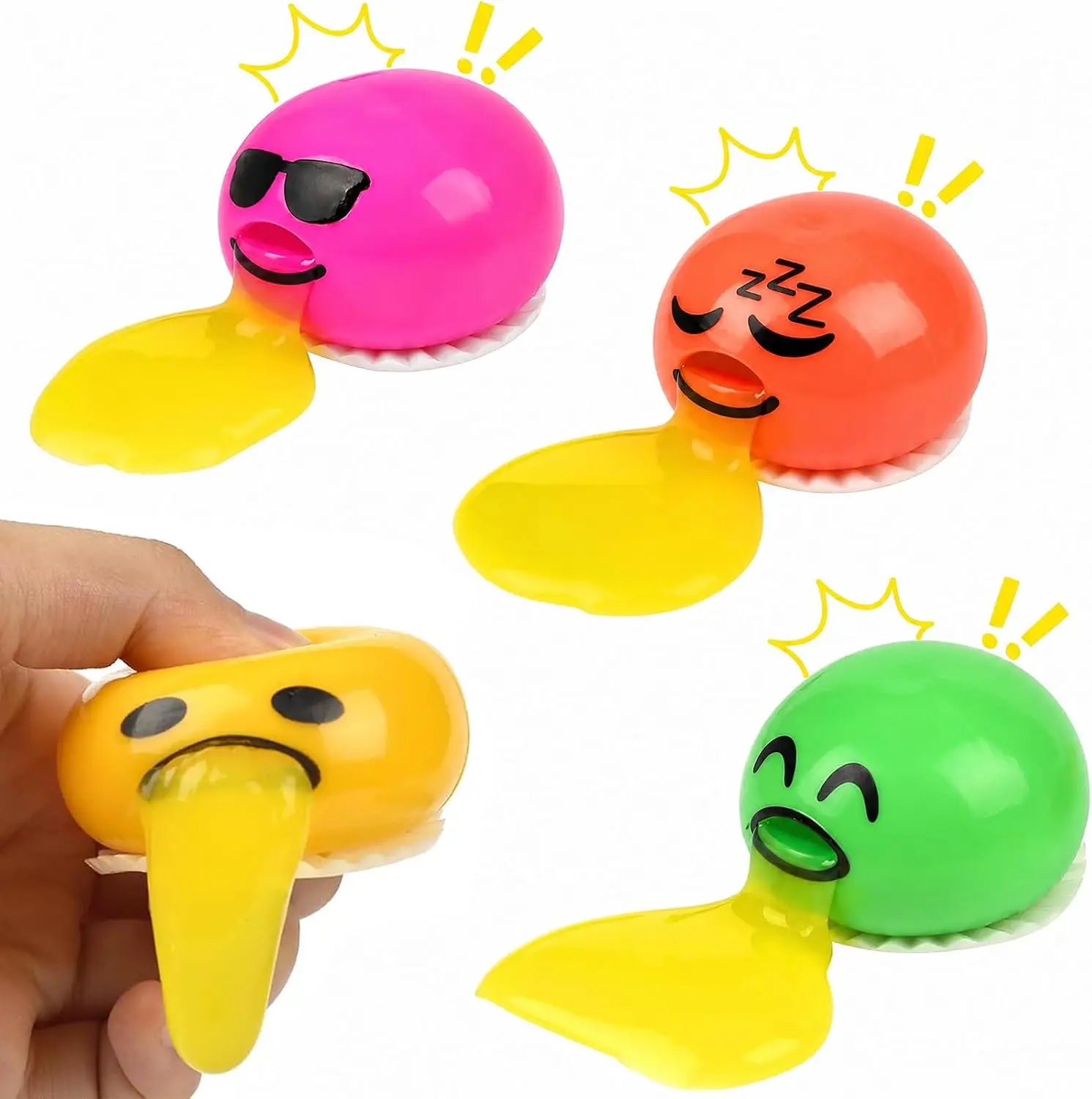 4PCS Stress Balls Puking Ball Toys for Adults Funny Egg Yolk Squishy Toy Sticky Vomiting Ball Lazy Egg Custard Squeeze Stress