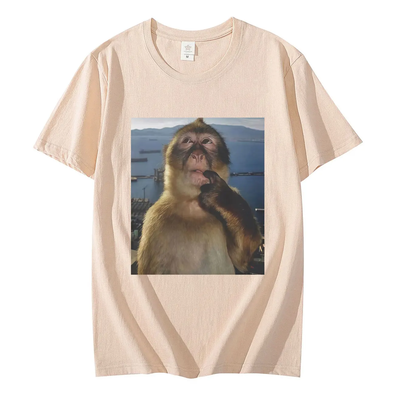 التفكير مضحك القرد ميمي الجرافيك تي شيرت الرجال النساء شارع العليا موضة الاتجاه تي شيرت الصيف عادية فضفاض تي شيرتات قطن #6