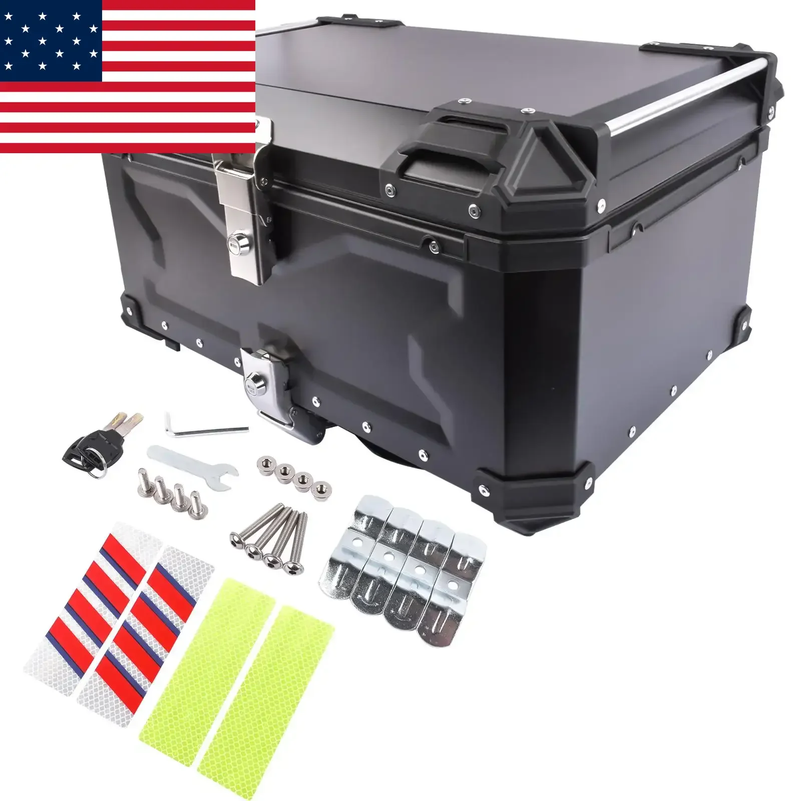 AP03 25L Aluminum Waterproof Motorcycle Top Case, Trunk Tail Box with Security Lock for Luggage (Black)