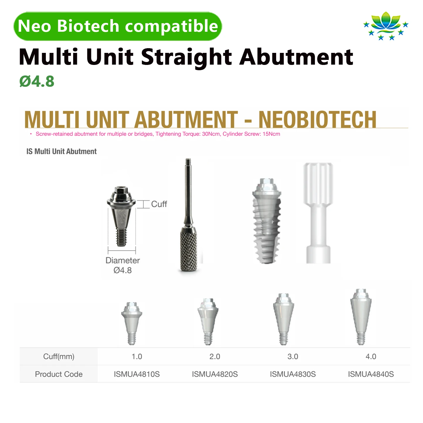 Fits for Neo Biotech Titanium Angled Multi-Unit Abutment CNC Machined Lab Implant Prosthesis Custom CAD CAM Parts Factory Direct