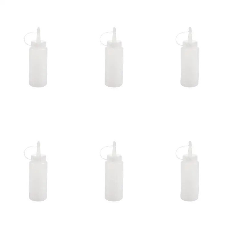 6Pack X(Plastic Squeeze Bottle Condiment Dispenser Ketchup Mustard Sauce Clear White 6Oz